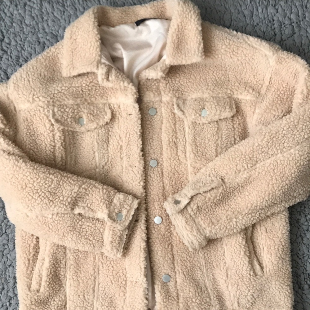 Cream Oversized Borg Trucker Jacket